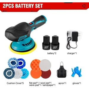 Polijstmachine Auto - Mini - Polijstmachine - Accu - Poetsmachine - 6000RPM Draadloos - 12V Elektrische - 6 Snelheden - Waxen - Compact - Krachtig -2 Batterijsets