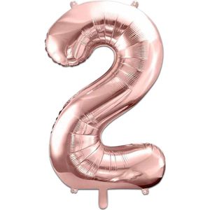 LUQ - Cijfer Ballonnen - Cijfer Ballon 2 Jaar Rose Goud XL Groot - Helium Verjaardag Versiering Feestversiering Folieballon