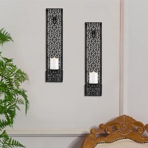 Vintage Wandkandelaars Zwarte Kaarsenkandelaars Kaarshouder Voor Pilaarkaarsen Metalen metaal Wandkandelaars Set van 2 Hangende Elegante Wandkandelaars voor Woonkamer Badkamermuren
