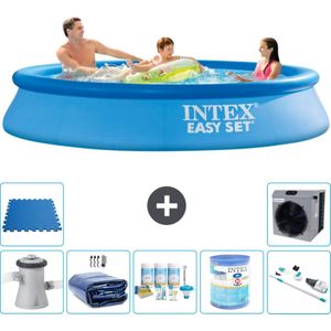 Intex Rond Opblaasbaar Easy Set Zwembad - 305 x 61 cm - Blauw - Inclusief Pomp Solarzeil - Onderhoudspakket - Filter - Stofzuiger - Vloertegels - Warmtepomp
