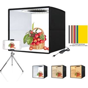 Professionele Fotostudio Box – Fotostudio met LED Verlichting – Opvouwbaar Lightbox – Draagbaar Fotobox – 6 Kleuren Achtergrond – Productfotografie – Achtergrond Fotografie – Fototent – Fotodoos – Softbox – 25x25x25cm Improducts