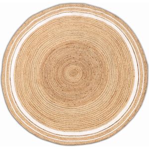 Vloerkleed Rond 200cm Jute - Naturel/Wit - Kleed Jaipur Klassiek - Giga Living