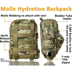 Tactische Molle rugzak, lichte drinkrugzak, 500D nylon tas voor 2 liter drinkzak voor paintball, airsoft, wandelen, paardrijden, plate carrier