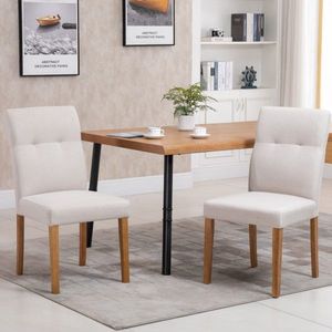 Eetstoelen 2 Set met gewatteerde stoelbekelstoel Linnen-Polyester Stoffen Schuim rubber hout beige 50 x 62 x 96 cm