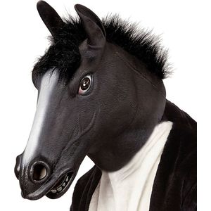 Widmann - Paard Kostuum - Cartoony Masker, Zwart Paard Met Haar - Zwart - Halloween - Verkleedkleding