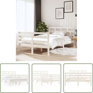 vidaXL Bedframe Wit Massief Hout 135x190 cm Houten Bed Frame - Bed Frame Wit - Tweepersoons Bed Frame - King Size Bed Frame - Massief Hout Bed Frame