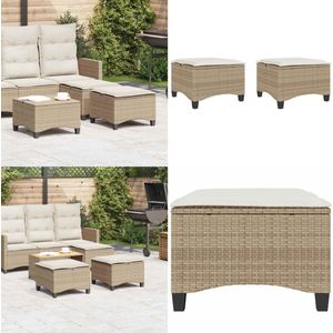 vidaXL Tuinkrukken met kussens 2 st 55x55x36 cm poly rattan beige - Tuinkruk - Tuinkrukken - Krukje - Rattan Krukje