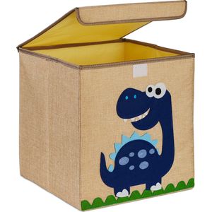 Relaxdays opbergmand kinderkamer - 30 l - speelgoedmand - deksel - opvouwbaar - vierkant - dinosaurus 2