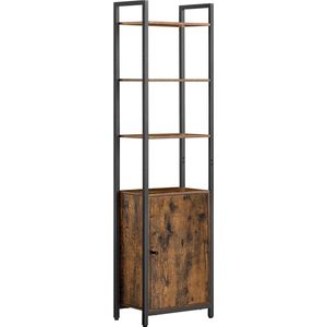 Boekenkast Vintage Bruin - Inktzwart - Hoge Plank - Rustieke Stijl - 24cm x 40cm x 159.5cm