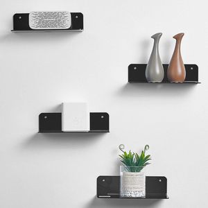 Acryl Zwevende Wandplanken Set van 4 - Zwart | Flexibel Gebruik van Wandruimte met Zelfklevende Small Wall Shelf - Inclusief Kabelclips Beside shelf