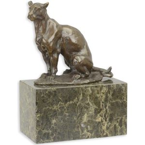 Bronzen sculptuur - Zittende panter - Modernisme - 18,2 cm hoog