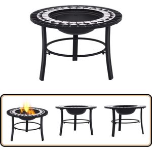 vidaXL Vuurschaal - Mozaïek - 68 cm - Zwart en Wit Vuurschaal - Tuinset - Buitengoed - Tuinverlichting - Bbq Set