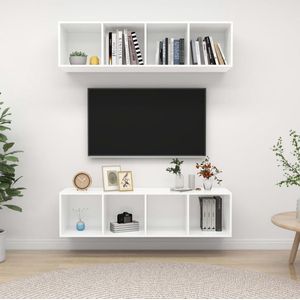 The Living Store Tv-meubel - Televisiewandmeubelset - Afmetingen- 37 x 37 x 142.5 cm - Kleur- wit - Materiaal- spaanplaat - Montage vereist - Levering bevat- 2 x tv-meubel