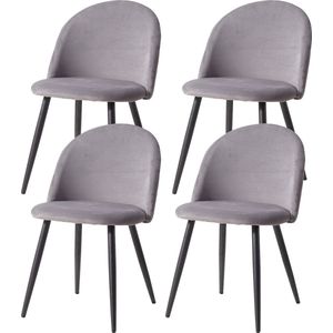 HandyHaven® - Eetkamerstoelen set van 4 - Grijs - Zilver - Fluweel - Velvet - Stoel - Stoelen - Eetkamerstoel - Diner - Nordic Style - Scandinavische Stijl - Lengte 48cm - Breedte 43cm - Hoogte 80cm