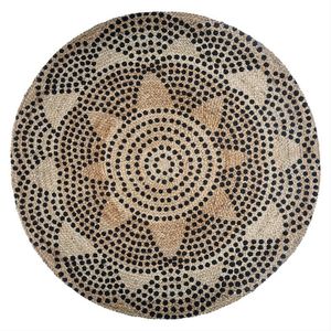 Natuurlijke jute ronde tapijt 120cm - gedrukt patroon - Overig - zwart - beige - Pois - SILUMEN