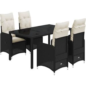 vidaXL Bistroset - Bistrosets - Loungeset - Tuinset - 5-delige Bistroset met kussens poly rattan zwart