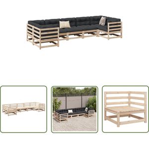 The Living Store Tuin Loungeset - Grenenhout 7-delige Set - Modulair Design