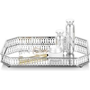 Dainty Metal Mirrored Decorative Tray in Silver - Rectangular Candle Holder for Weddings and Events - Snake Cupcake Tray - Table Storage and Multifunctional Dish Tray for Cosmetics and Jewelry