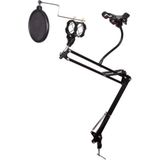 HQ-Power Microfoon-tafelstatief met telefoonhouder en popfilter, 360° draaibaar, reikwijdte tot 70 cm