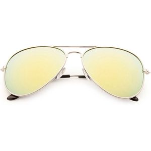 Freaky Glasses® – Piloten Bril - Festival Bril – Rave Zonnebril – Dames – Heren - Zilver met Gele Spiegellenzen