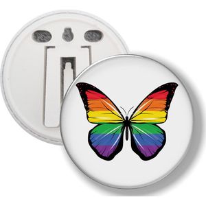 Button Met Clip - Vlinder Vlag Regenboog LGBTQ