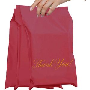 50 x Kleurrijke polyethyleen verzendzakken met handvat roos– 40 x 50 + 7cm « Thank you « - kunststof / Webshopzakken voor kleine bedrijven en kleding / Plastic Envelop / Verzendenveloppen / Koerierszakken / Poly Mailer