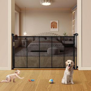 Uittrekbaar Veiligheidshek 153 cm hoogte - Intrekbare Barrière voor Baby's - Nethek Kinderen Honden Katten - Zwart