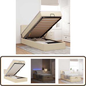 vidaXL Ottoman bed met matras en LED's 80x200cm stof crèmekleurig