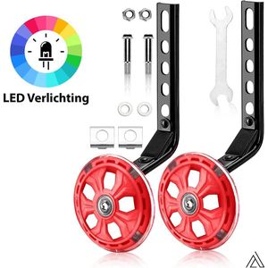 ARTIVIZION Universele Zijwieltjes - Incl. Installatie Set - Led Lichtjes - Kinderfietsaccessoires - Extra Ondersteuning en Stabiliteit - Geschikt voor 12/14/16/18/20 Inch Kinderfiets - Jongens en Meisjes - Rood