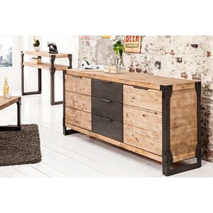 Massief industrieel dressoir FACTORY 180cm witgekalkte acacia - 36771