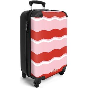 NoBoringSuitcases.com® - Handbagage koffer lichtgewicht - Reiskoffer trolley - Golvende strepen in rood en roze - Rolkoffer met wieltjes - Travel suitcase cabin - Reistrolley met TSA slot - Past binnen 55x40x20 en 55x35x25 - Kleine valiezen