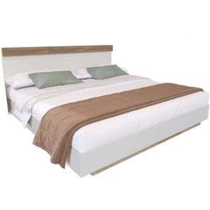Merax Modern Schwebebed 160x200 cm met Houten Lattenbodem en Hoofdbord - Eiken Sonoma/Alpijnwit - Bedframe voor Slaapkamer of Logeerkamer