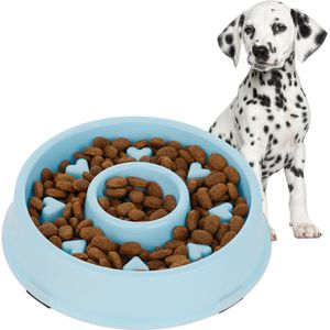 Relaxdays anti-schrokbak hond - voerbak tegen schrokken - 500 ml - hondenbak kunststof - blauw