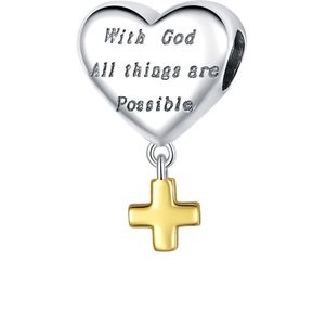 Hart kruis liefde god bedel | With God all things are possible | bedels beads cadeau | Zilverana | geschikt voor alle bekende merken | 925 zilver | moederdag