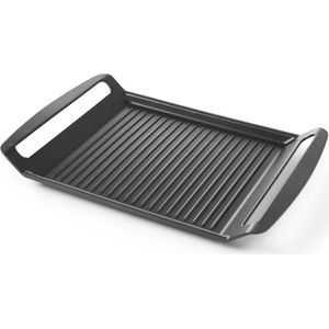 Grillplaat, geschikt voor alle warmtebronnen, ook inductie, gemaakt van gegoten aluminium met teflon, anti-aanbaklaag, 390 x 260 x 9 H 35 mm, aluminium