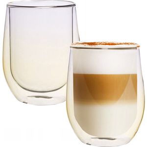Gele Dubbelwandige Koffieglazen - Dubbelwandige Theeglazen - Cappuccino Glazen - 300ML - Set Van 2