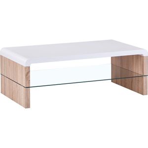 Salontafel Bali 110cm Wit, glas & eik