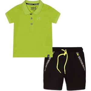 Koko Noko - DJ Dutchjeans - Kledingset (2delig) Short Jogging Zwart - Shirt Polo Noah Lime - Maat 128