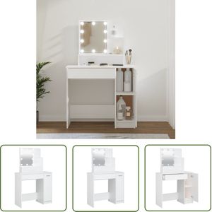 The Living Store Kaptafel met LED-verlichting 86,5x35x136 cm wit - Kaptafel - Make-up Tafel - Dressing Table - Led Verlichting - Badkamer Meubel