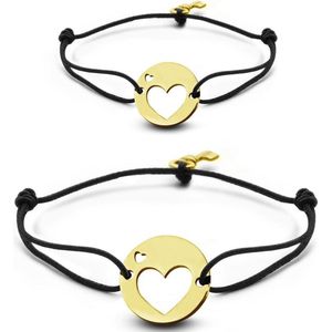 Key Moments 8KM-C00010 - Duo armband met stalen open hart en sleutel - Cadeau voor haar - one-size (s en m) - goudkleurig