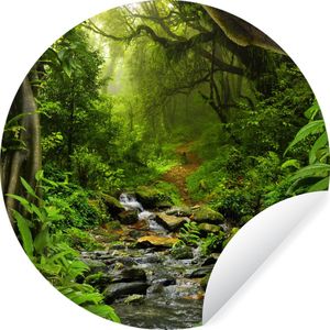 Behangcirkel - Behangsticker - Bos - Water - Jungle - Stenen - Groen - Zelfklevend behang - Rond behang - 50x50 cm - Behangcirkel zelfklevend - Behangsticker natuur