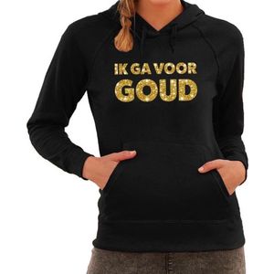 Ik ga voor GOUD glitter tekst hoodie zwart dames- zwarte fun sweater/trui met capuchon S