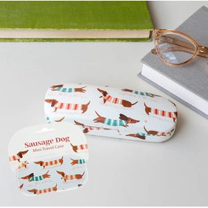 Teckel - set brillendoos met opbergdoos - brillendoos - brillenetui - hard case doosje - opbergdoosje - lenzendoosje - opbergdoosje -brillenkoker - teckelprint - hond