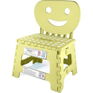 2-in-1 opklapbare kinderstoel & opstapkruk met rugleuning, stabiele stap, veilige zitting, eenvoudige bediening, ook perfect voor keuken of badkamer (geel)