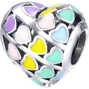 Multi heart regenboog hart bedel | love bead | Zilverana | geschikt voor alle bekende merken | 925 zilver | moederdag