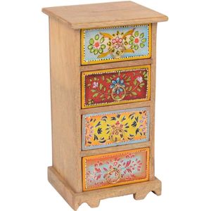Oosterse mini-commode / sieradenkistje, handgeschilderd houten kistje Mahavir