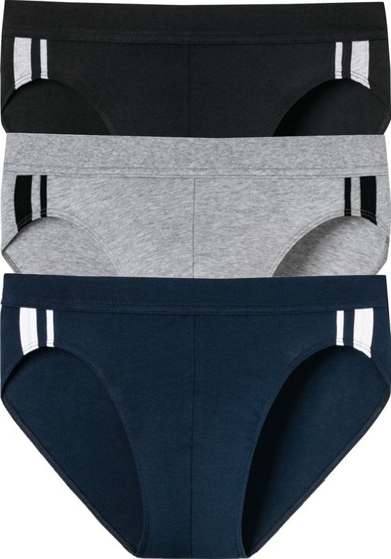 Schiesser 3-pack heren Rio slip 95/5 - Stripe - Hoog opgesneden heren onderbroek - Stoffen band - Biologisch katoen - XL - Zwart