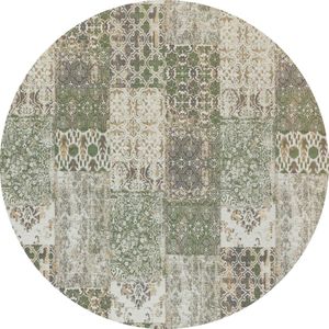 Vintage rond vloerkleed - Patchwork - Tapijten woonkamer - Olive Groen - 170cm ø