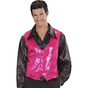 Widmann - Jaren 20 Danseressen Kostuum - Showmaster Pailletten Vest Roze Man - Roze - XL - Carnavalskleding - Verkleedkleding