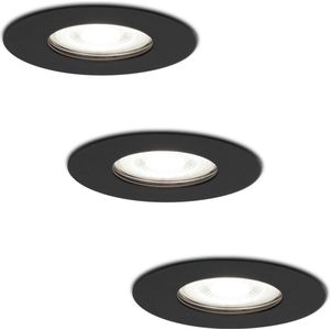 3x HOFTRONIC Bari - Waterdichte inbouwspot - LED - Rond zaagmaat 70mm - Zwart - Dimbaar - 5 Watt - 350 lumen - 230V - 6400K Daglicht wit - Verwisselbare GU10 - Plafondspots - Inbouwspot voor binnen - 2 jaar garantie